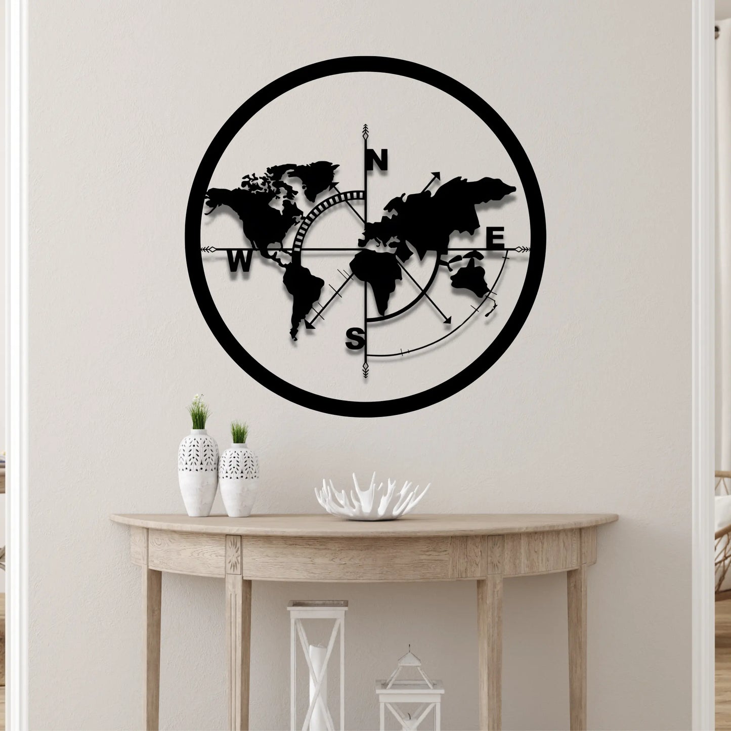 World map compass Wooden Wall Hanging