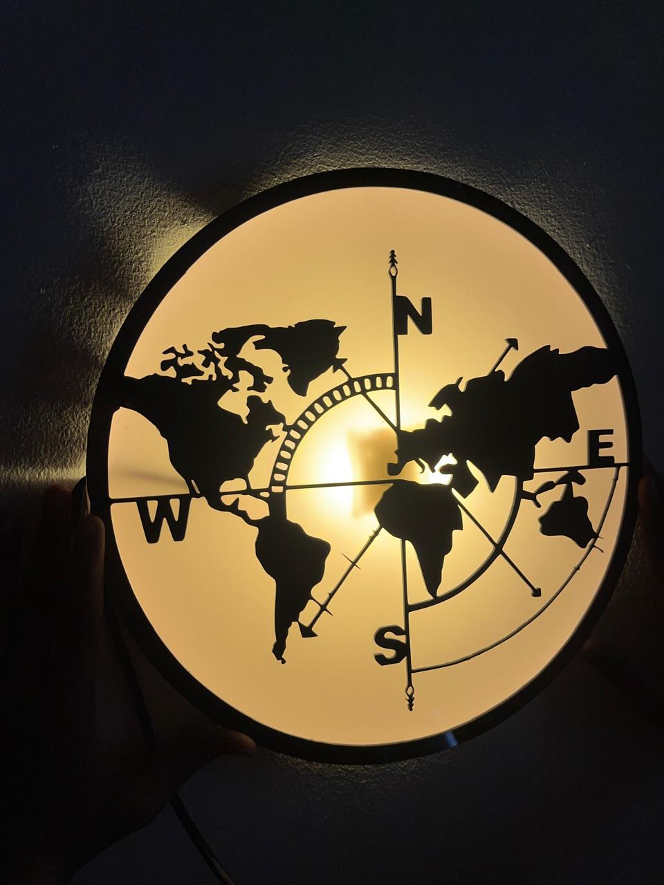 World map compass Wooden Wall Hanging